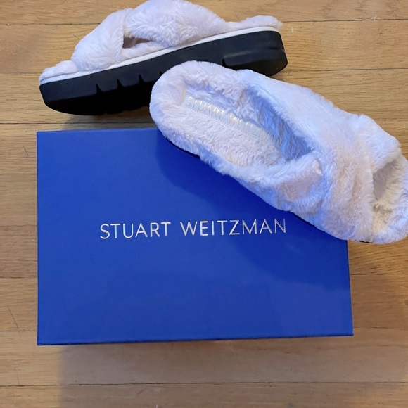 STUART WEITZMAN Roza Lift Chill Faux Fur Platform Slides - Women’s Size 37.5 EU - Picture 10 of 10